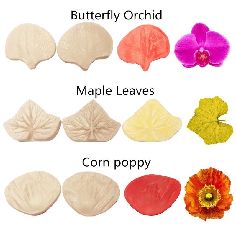 Colorkitchenware 12set Gumpaste Flower Silicone Veining Mold-Fondant Veining Mold,Gum Paste Flower Tools,Sugar Paste Flower Cake Decorating Tool for Peony Rose Lily Daisy Hydrangea Wedding Flowers - Image 3